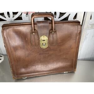 Vintage Leather Briefcase Top Handle Brown Buckle Closure Tidewater Oil Company